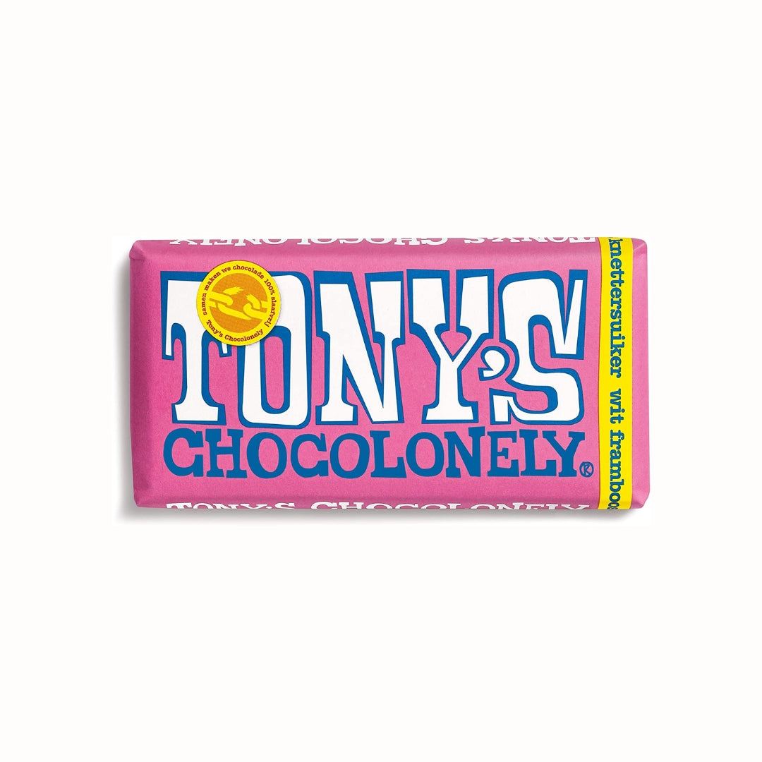 Tony's Chocolonely | White choc raspberry candy
